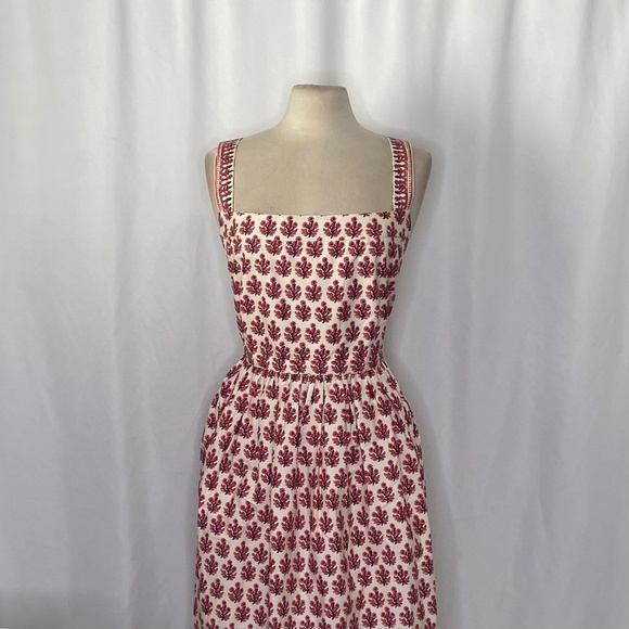 NWT!! J. CREW Poplin Apron Dress Floral Block Print Warm Sesame Red Size 16 - Picture 4 of 15